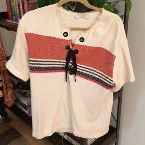 Sandro Boxy Striped Canvas Shirt Size 1